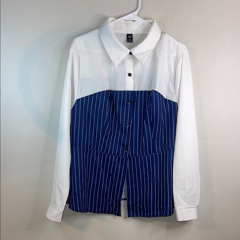 SHEIN Curve Faux Corset / Bustier Overlay Pinstripe Blouse #301